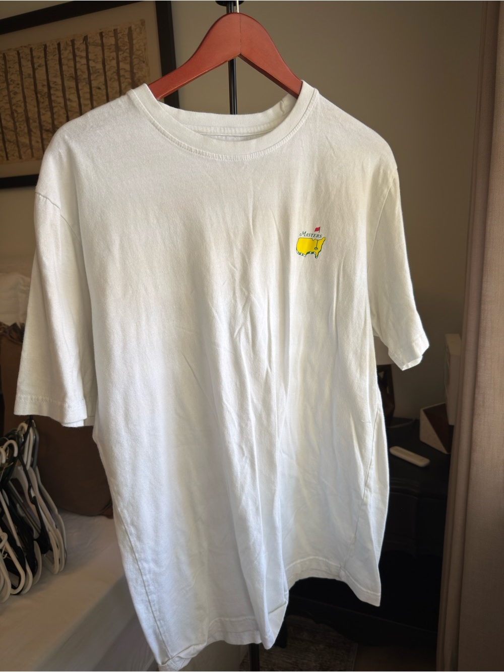 Masters Men's White Short-Sleeve Crewneck T-Shirt with Yellow Patch